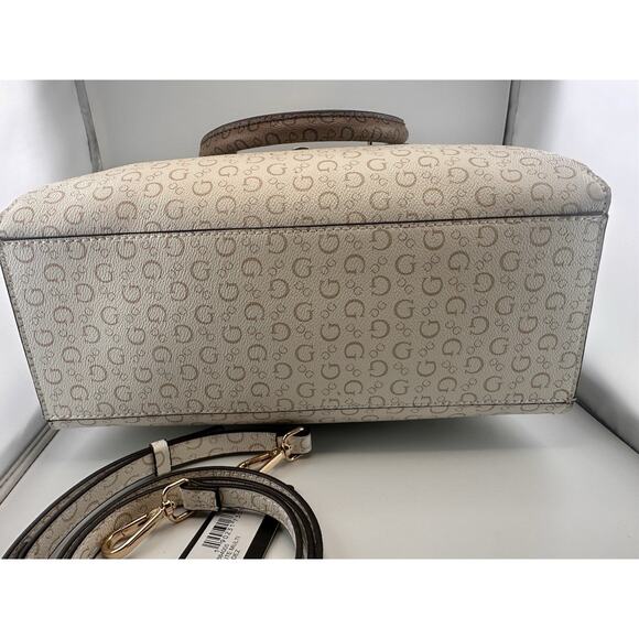 New W Tags: Guess White and Brown Multi Rodez Satchel Bag - Picture 9 of 10